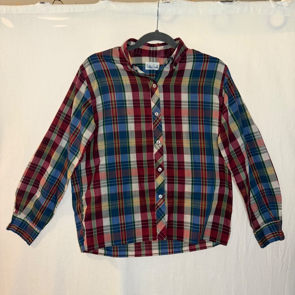 Vintage Bobbie Brooks Plaid Button Down Shirt Made in USA Multi Color Tartan
